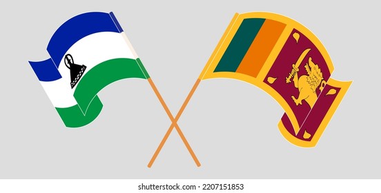 Crossed and waving flags of Lesotho and Sri Lanka. Vector illustration
