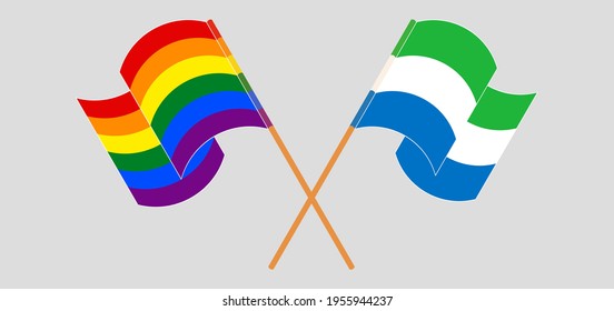 Crossed and waving flags of LGBTQ and Sierra Leone