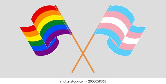 Crossed and waving flags of LGBTQ and Transgender Pride