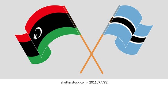 Crossed and waving flags of Libya and Botswana