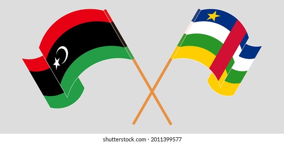 Crossed and waving flags of Libya and Central African Republic