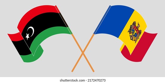 Cruzaron y ondearon banderas de Libia y Moldavia. Ilustración del vector
