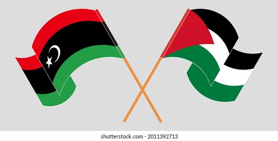 Cruzada y ondeando banderas de Libia y Palestina