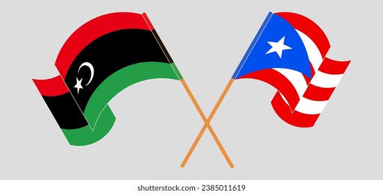 Crossed and waving flags of Libya and Puerto Rico. Vector illustration

