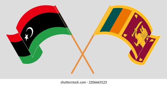 Crossed and waving flags of Libya and Sri Lanka. Vector illustration
