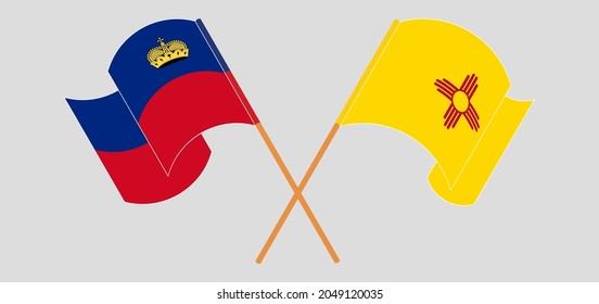 Crossed and waving flags of Liechtenstein and the State of New Mexico