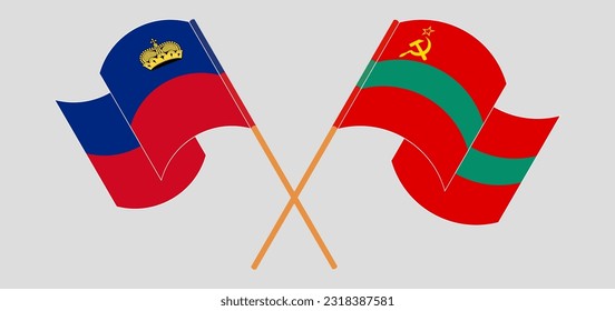 Crossed and waving flags of Liechtenstein and Transnistria. Vector illustration
