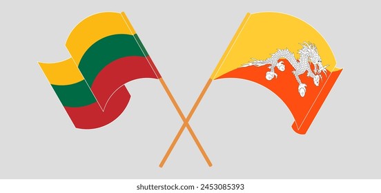 Crossed and waving flags of Lithuania and Bhutan