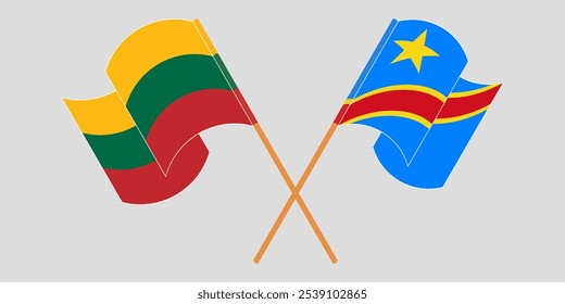 Crossed and waving flags of Lithuania and Democratic Republic of the Congo. Vector illustration.
