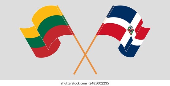 Crossed and waving flags of Lithuania and Dominican Republic. Vector illustration
