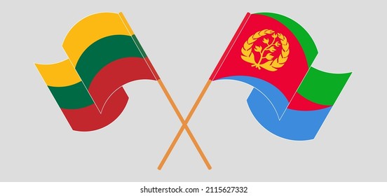 Crossed and waving flags of Lithuania and Eritrea. Vector illustration
