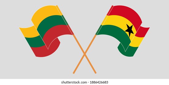 Banderas cruzadas y ondeando banderas de Lituania y Ghana