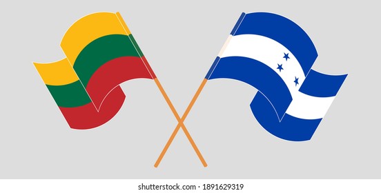 Crossed and waving flags of Lithuania and Honduras