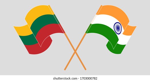 Banderas cruzadas y ondeadas de Lituania y la India