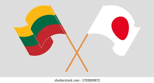 Crossed and waving flags of Lithuania and Japan
