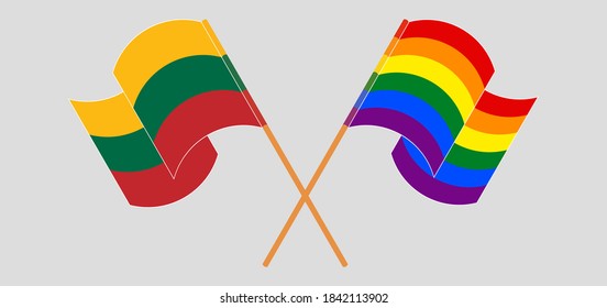 Crossed and waving flags of Lithuania and LGBTQ