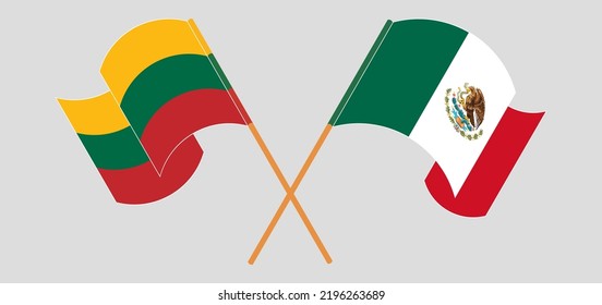 Crossed and waving flags of Lithuania and Mexico. Vector illustration
