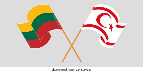 Crossed and waving flags of Lithuania and Northern Cyprus. Vector illustration
