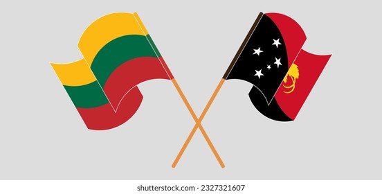 Cruzaron y ondearon banderas de Lituania y Papua Nueva Guinea. Ilustración del vector
