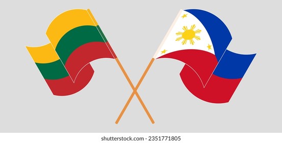 Crossed and waving flags of Lithuania and the Philippines. Vector illustration
