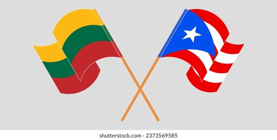 Crossed and waving flags of Lithuania and Puerto Rico. Vector illustration
