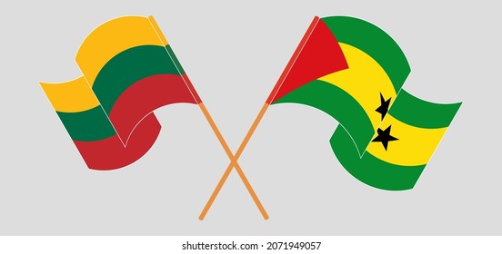 Crossed and waving flags of Lithuania and Sao Tome and Principe