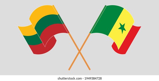 Banderas cruzadas y ondeando banderas de Lituania y el Senegal