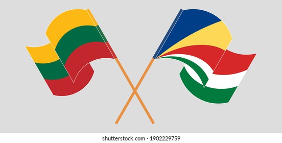 Crossed and waving flags of Lithuania and Seychelles
