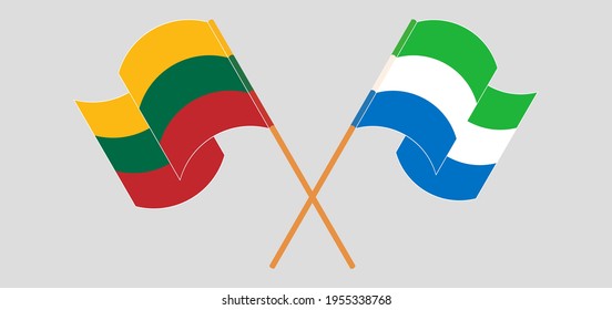 Gekreuzte und wehende Flaggen von Litauen und Sierra Leone