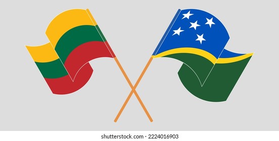 Crossed and waving flags of Lithuania and Solomon Islands. Vector illustration
