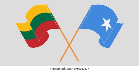 Crossed and waving flags of Lithuania and Somalia