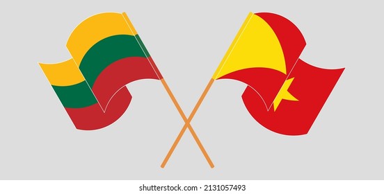 Crossed and waving flags of Lithuania and Tigray. Vector illustration