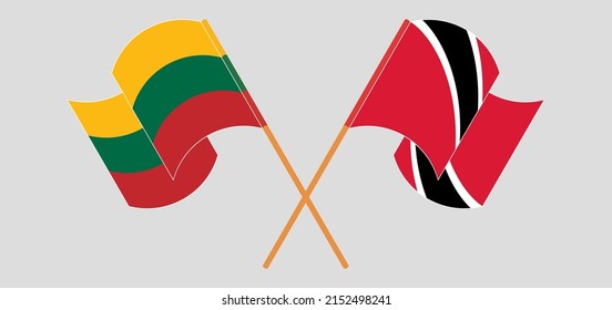 Crossed and waving flags of Lithuania and Trinidad and Tobago. Vector illustration
