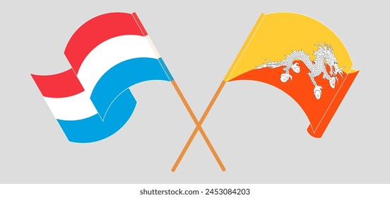 Crossed and waving flags of Luxembourg and Bhutan