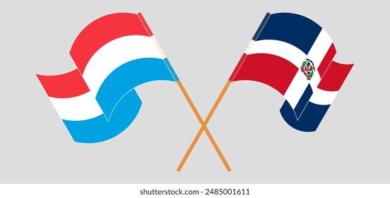 Crossed and waving flags of Luxembourg and Dominican Republic. Vector illustration
