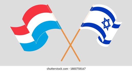 Crossed and waving flags of Luxembourg and Israel