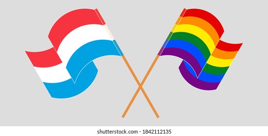 Crossed and waving flags of Luxembourg and LGBTQ