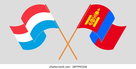 Banderas cruzadas y ondeadas de Luxemburgo y Mongolia