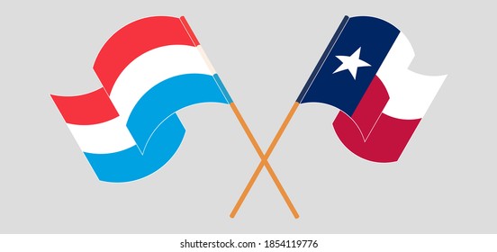 Crossed and waving flags of Luxembourg and the State of Texas