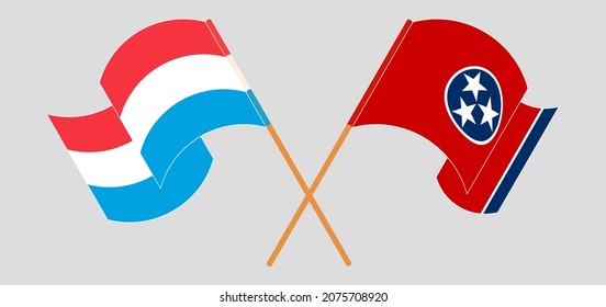 Banderas de Luxemburgo y del Estado de Tennessee cruzadas y ondeadas. Ilustración del vector
