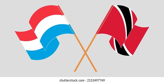 Crossed and waving flags of Luxembourg and Trinidad and Tobago. Vector illustration
