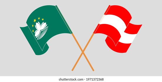 Crossed and waving flags of Macau and Austria