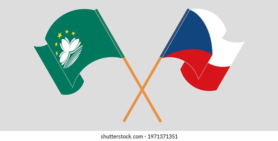 Crossed and waving flags of Macau and Czech Republic
