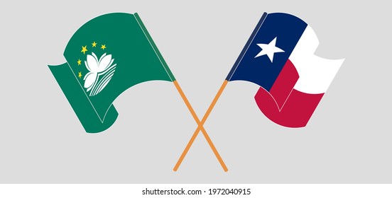 Crossed and waving flags of Macau and the State of Texas