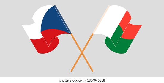 Banderas cruzadas y ondeando banderas de Madagascar y la República Checa. Ilustración del vector
