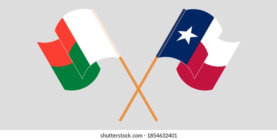 Crossed and waving flags of Madagascar and the State of Texas