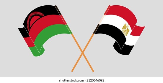 Cruzada y ondeando banderas de Malawi y Egipto. Ilustración del vector
