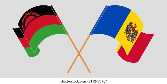 Cruzaron y ondearon banderas de Malawi y Moldavia. Ilustración del vector
