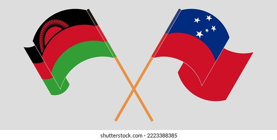 Crossed and waving flags of Malawi and Samoa. Vector illustration
