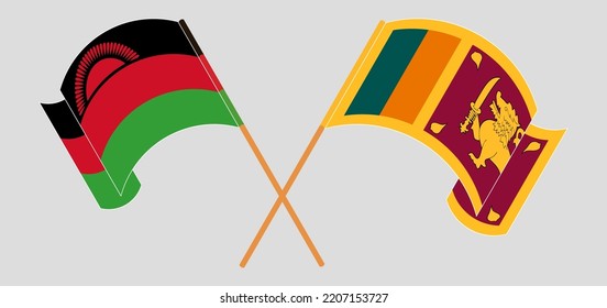 Crossed and waving flags of Malawi and Sri Lanka. Vector illustration
